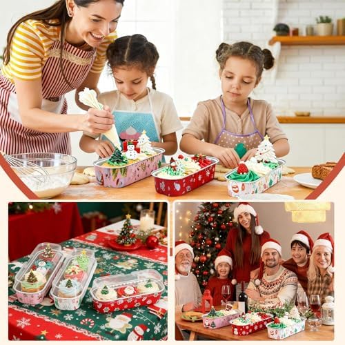 100Pack Christmas Mixcolor Mini Cake Pans with Lids and Spoons Mini Loaf Pans with Lids, 6.8Oz Aluminum Foil Pans Tins, Individual Dessert Cups Containers for Sales,Party,Picnics