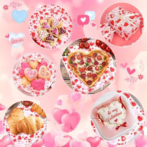 LOAVER 150 Pcs Valentine's Day Wax Paper Sheets for Food,Heart Greaseproof Waterproof Waxed Wrapping Tissue for Deli Baking Picnic Sandwich Cookies Oilproof Basket Liners (9.84 x 9.84 Inch)