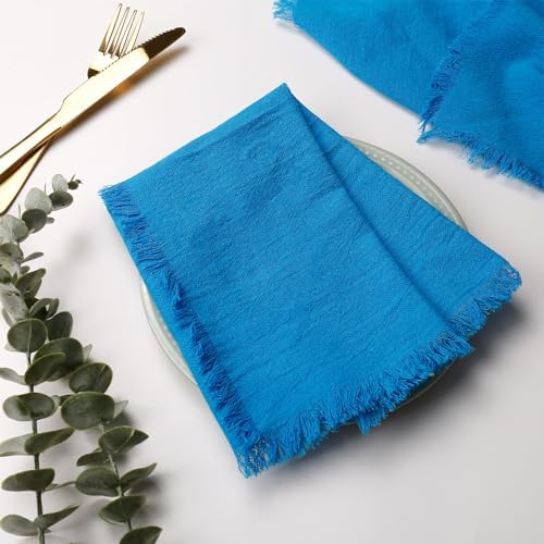 Wonlex Cloth Napkins Set of 8, Washable & Reusable 100% Natural Cotton Cloth with Elegant Fringe for Everyday Use, Table Dinner, Hotels, Events(8 Pack, Blue)