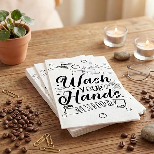 100 Pack Wash Your Hands Disposable Hand Towels for Bathroom Paper Towels for Guests Etiquette Guest Dinner Napkins Decorative Paper Hand Towels for Bathroom Wedding Birthday Anniversary
