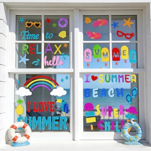 6 Pack Summer Window clings – Reusable Window Cling for Glass Windows