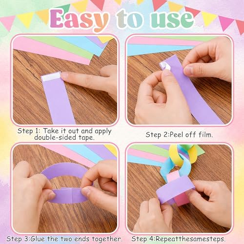 700 Sheet Macaron Paper Chain Strips and 52 ft Gold Star Garland Set