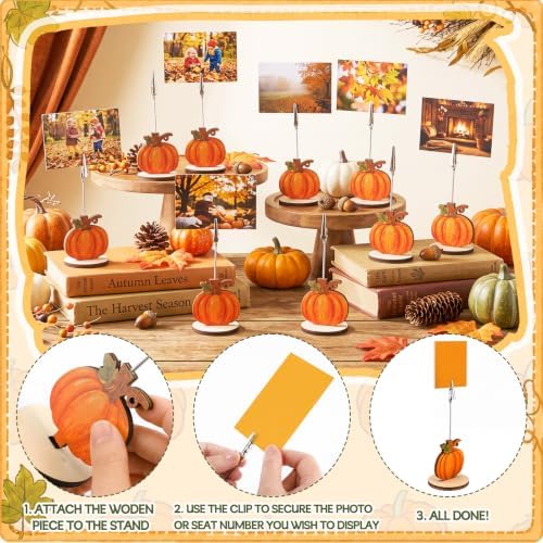 RattanView 24 Pcs Fall Pumpkin Picture Card Holders for Centerpieces