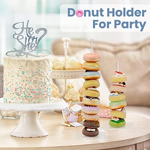 Tuanse 12 Pack Acrylic Donut Stands Clear Donut Holder 15.4 Inch and 10 Inch Donuts Display Stand Removable Donut Tower Stand Bagels Wall Display Stand Holder for Birthday, Wedding, Shower Party