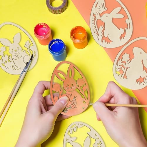 36PCS Wooden Easter Ornaments to Paint, 6 Styles DIY Blank Unfinished Wood Egg Cutouts Ornament for Crafts Hanging Decorations Happy Easter Hallow Egg Rabbit Bunny Butterfly Flower Hen