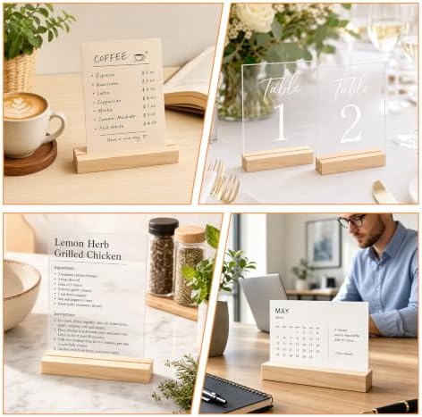10Pcs 5.51x1.38 Inches Wood Table Number Stands, Wooden Place Card Holders, Acrylic Sign Holders for Wedding, Ceremony, Birthday, Party, Home Decoration, Events (3mm Slots)