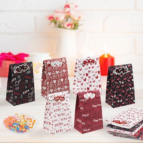 Valentines Bags - 24 PCS Valentines Gift Bags for Class School,Valentine Treat Bags with Stickers -Valentine Goodie Bags for Kids | Valentine's Day Gifts for Kids -Valentine's Decorations Party Favors