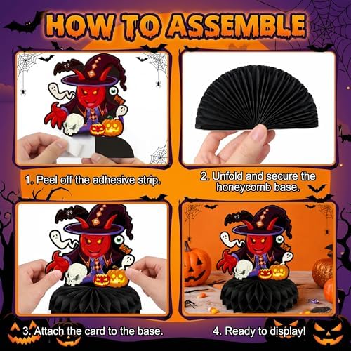 Halloween Decor - 9 PCS Pumpkin Witch Halloween Honeycomb Table Centerpiece