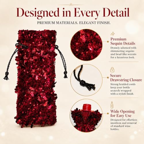 Blingxy 2-Pack Red Glitter Wine Bottle Gift Bags with Drawstring