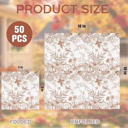 50 Pcs Autumn Floral Disposable Napkins, Elegant Gold Flower Bird Fruit & Japanese Branch Leaf Design Paper Napkins, Absorbent Table Napkins for Home Gathering, Thanksgiving & Fall Celebration