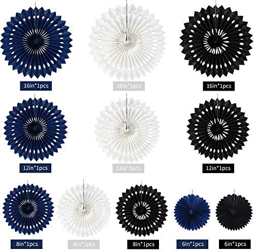 BEISHIDA Honeycomb Round Paper Fans Black Blue White Hanging Party Decor