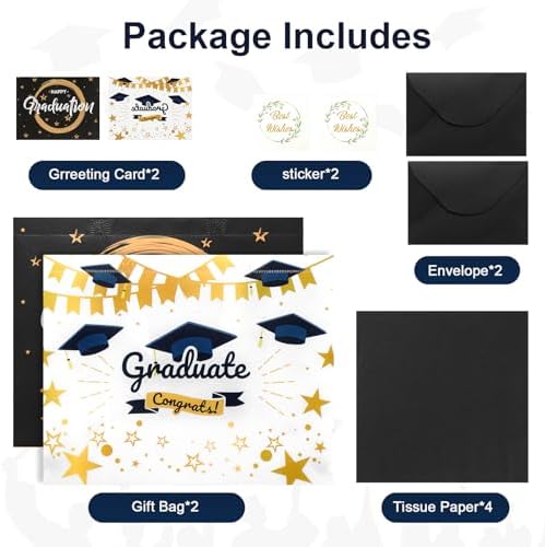 STYPOP 2 Pack 13" Large Graduation Gift Bags with Tissue Paper, Reusable Non-Woven Grad Bags with Handles, Best Graduation Gifts Class of 2026 College/High School / 8th Grade, 12.8"*10.2"*6.3"