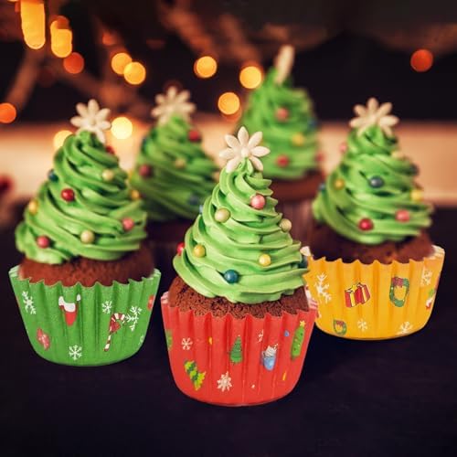 Christmas Mini Cupcake Liners - 600 Count Small Xmas Muffin Cup Cake Paper Liner for Baking, Merry Christmas Eve Candy Wrappers, Cookies Chocolate Tiny Wrap Mold for Bakeware Party Supplies