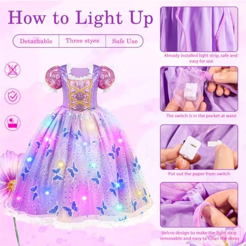 Meland Light Up Princess Dress for Girls Ages 3-10, Dress Up Toy Gift Set