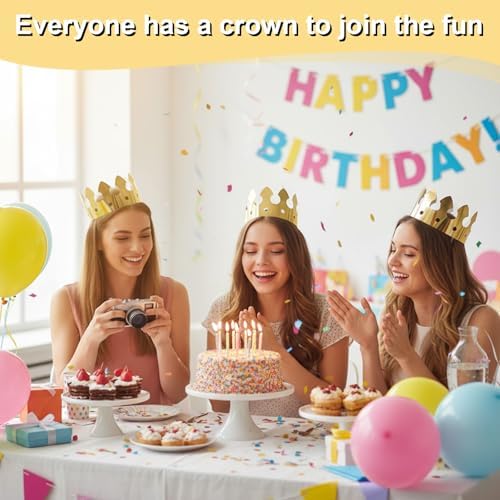 100 Pcs Gold Paper Crowns for Birthday Party, Bulk Classic Gold Foil Crown Hats for Adults & Little People, Party Favors for Wedding, Celebration