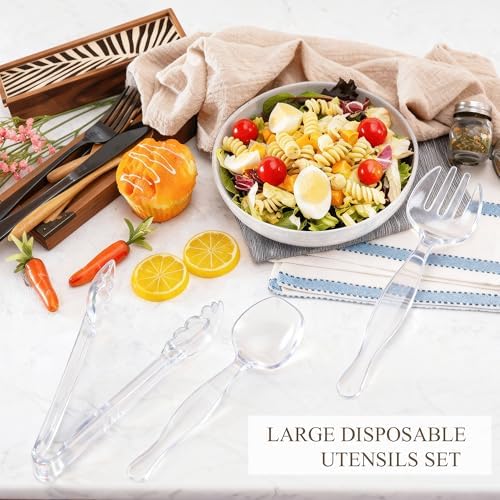Mwellewm 48Pcs Plastic Serving Utensils Set, Disposable Spoons Tongs Forks