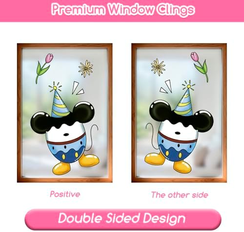 Easter Window Clings for Glass Decorations - 60 Pcs Double-Sided Happy Easter Sticker Cute Bunny Egg Rabbit Gel Window Clings Spring Window Decals Film Duck Mouse Decor for Office Classroom Home Wall