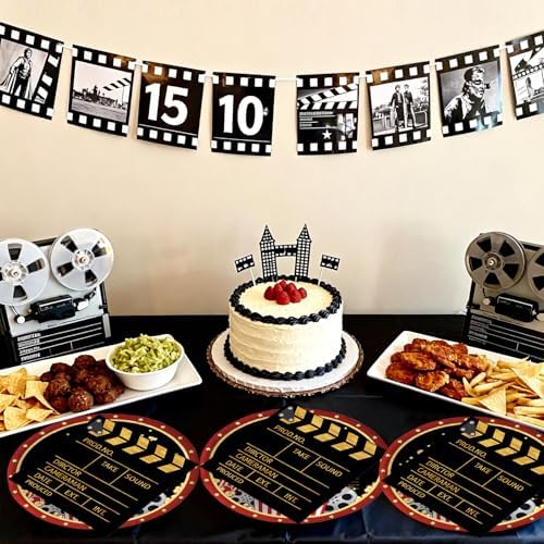 50Pcs Movie Night Plates and Napkins Party Supplies, Disposable Movie Theme Birthday Paper Plates Napkins Tableware Set for Film Action Lights Camera Popcorn Birthday Party Decorations (Movie Night)