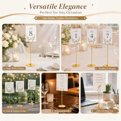 Urban Deco 16 Pieces Table Card Holder 8 inches Table Number Holders Place Steel Card Holders for Photos, Food Signs, Memo Notes, Weddings, Restaurants, Birthdays (Gold)