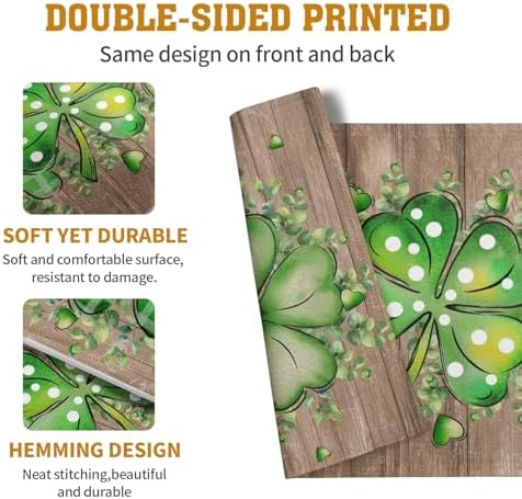St Patricks Day Eucalyptus Leaves Placemats Set of 4, 12x18 Inch St Patrick Wooden Plank Dining Table Placemats Shamrock Spring Washable Heat Resistance Table Mats for Kitchen Dining Decor