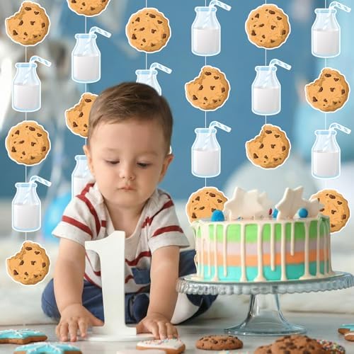 Xinnun 8 Pcs Cookie and Milk Party Decorations Cookie Banners Garlands