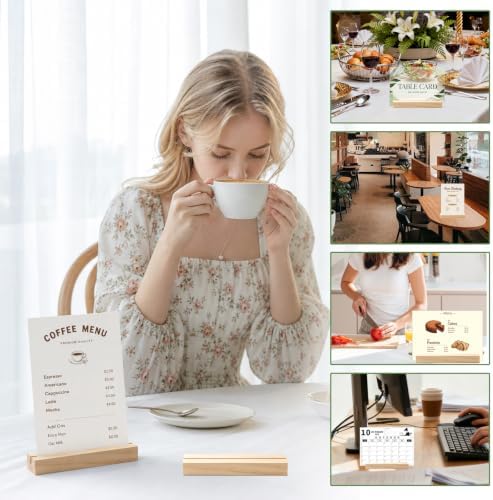 10Pcs 4.72x1.38 Inches Wood Table Number Stands, Wooden Place Card Holders, Acrylic Sign Holders for Wedding, Ceremony, Birthday, Party, Home Decoration, Events (3mm Slots)