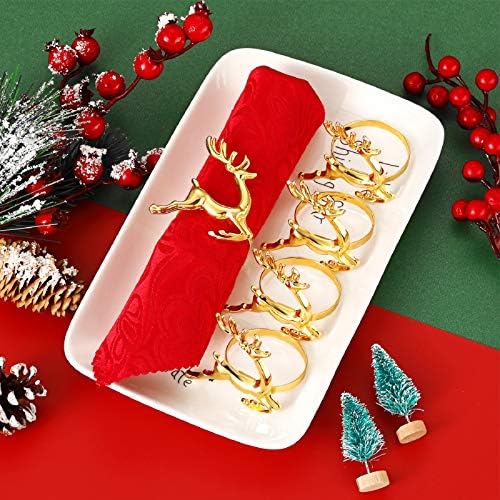 WILLBOND 6 Pcs Reindeer Napkin Rings for Christmas Table Decor, Gold