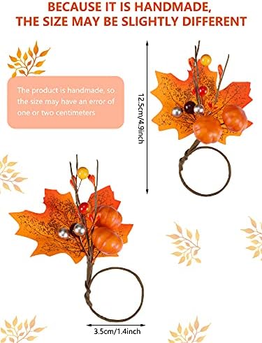 Patelai 12 Pcs Fall Napkin Rings Maple Leaf Pumpkin Napkin Holder