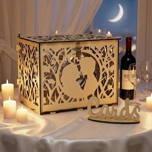 Jolik Wedding Card Box with Sign – Large Rustic Wedding Money Box Holder, DIY Envelop Gift Card Shadow Boxes for Wedding Reception, Anniversary, Graduation, and Birthday Parties (Yellow)