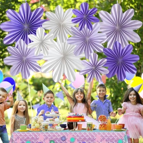 Purple Paper Flowers Lavender Purple White Hanging Paper Flower Fans