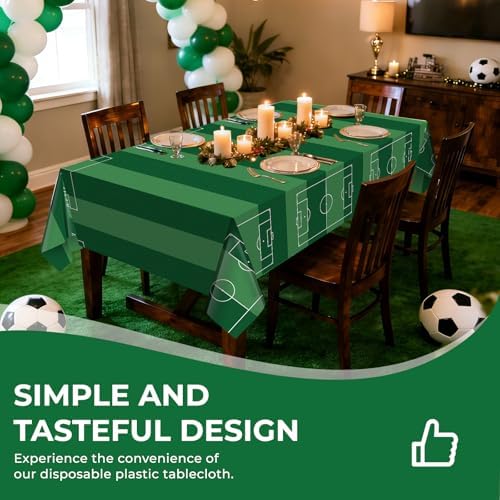 6 Pack Soccer Party Premium Disposable Plastic Tablecloth 54" x 108" Table Cloths Include 3 Black＆White and 3 Green for 6 to 8 Foot Sports Ball Theme Decoration Supplies (Soccer)