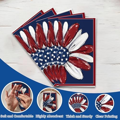 4th of July Disposable Paper Napkins, 200 Pcs Patriotic Flower Napkins for Bathroom Paper Towels for Guests, Red White Blue Napkins for Independence Day Memorial Day Patriotic Party Supplies