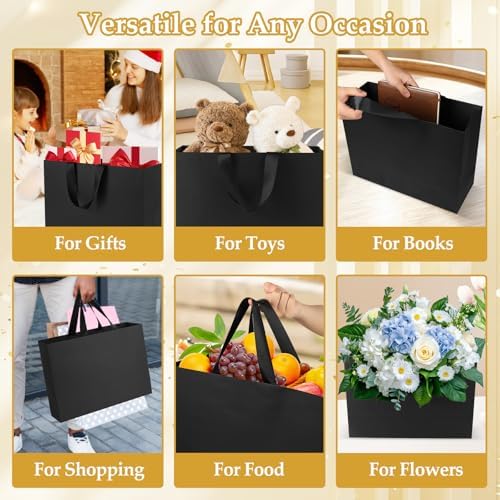 Epoesch 6 Pack Extra Large Black Gift Bags with Handles and Tissue Papers
