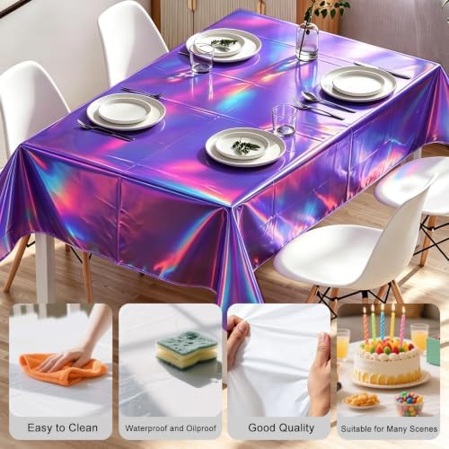 8 Pack Purple Solid Laser Plastic Tablecloth 54" x 108" Disposable Table Cloths for 6 to 8 Foot Tables Rectangle Table Cover for Parties (Purple Solid Laser, Rectangle)