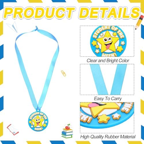 AmazingSpark 60 Pcs Student of The Week Award Medals, 2 Inch Rubber Medals Bulk Winner Encourage Team Participation for Kids Adults Trophy Award Prize Gift Competitions Graduation Party