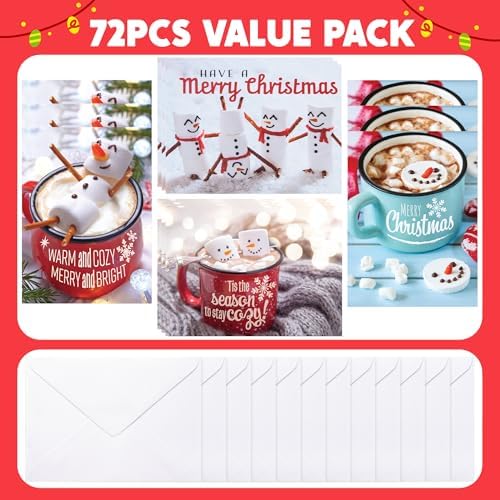 JOYIN 72 PCS Christmas Holiday Greeting Cards with Envelopes for Winter Xmas Season Merry Christmas Cards, Winter Animal Collection, Wintertime Gifts