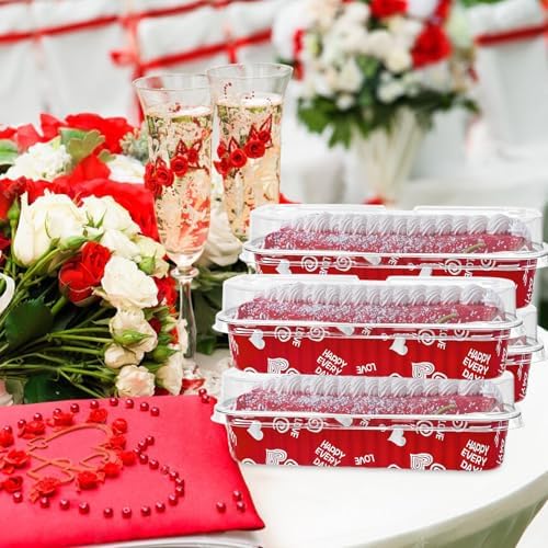 100Pack Valentine's Mini Loaf Pans with Lids Mini Cake Pans with Lids and Spoons, 6.8Oz Heart Shaped Cake Pans Fancy Muffin Pans Aluminum Foil Pans, Individual Dessert Cups Containers for Sales,Party