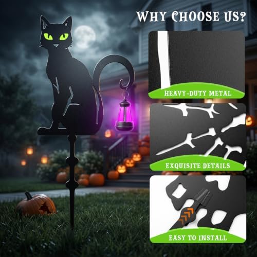 Halloween Black Cat Garden Stakes, 4-Pack Solar Lighted Yard Signs