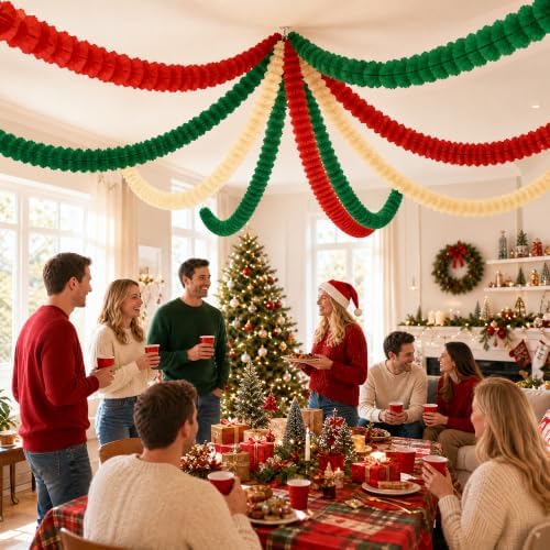 15 Pcs Christmas 4-Leaf Clover Paper Streamer Garland - Red Green White