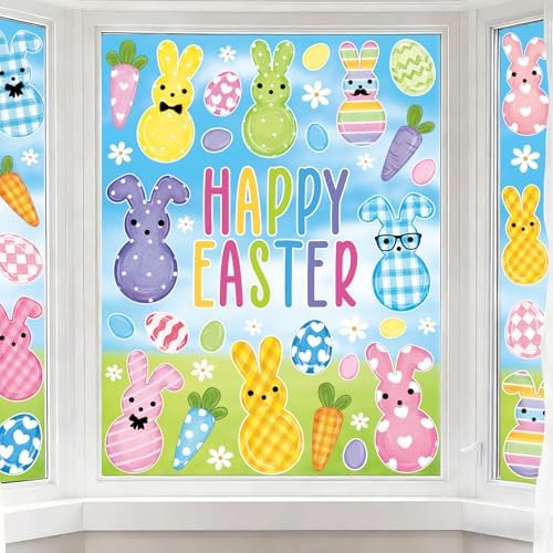8 Sheets Easter Window Clings Stickers Happy Easter Bunny Egg Window Decals