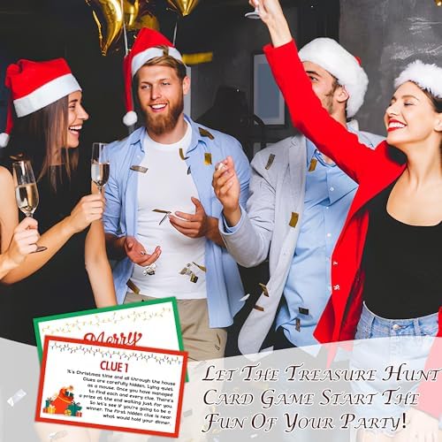 Christmas Scavenger Hunt Games Set, Xmas Treasure Hunt Clue Games for Friends Family, Winter Holiday Activities for Large Groups, Christmas Holiday Party Supplies Decorations, 02