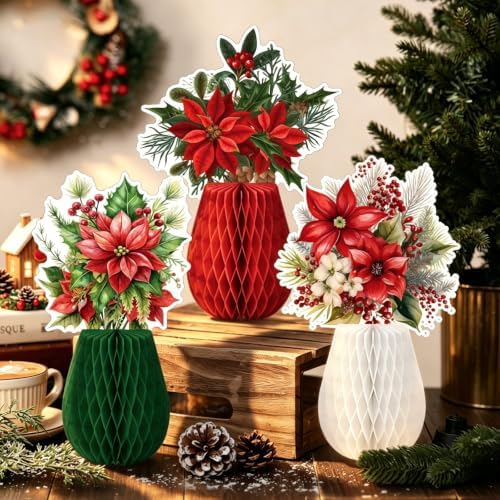 Pedel Christmas Poinsettia Flower Table Centerpiece 9Pcs