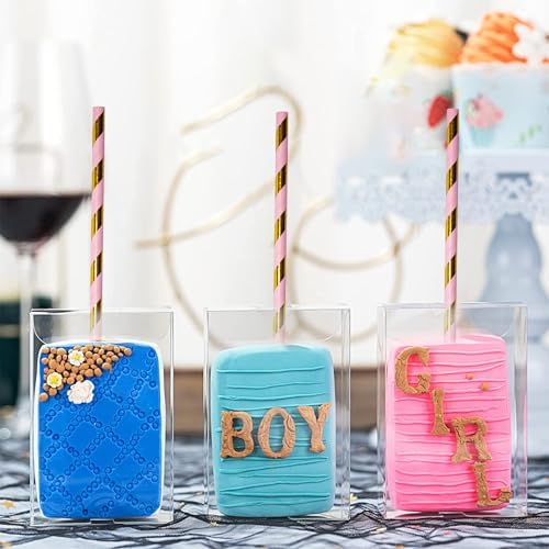 100 Count Pink Gold Striped Paper Straws, Biodegradable Drinking Straw for Weddings, Birthdays, Graduations and Party Decorations (7.75" x 0.24")