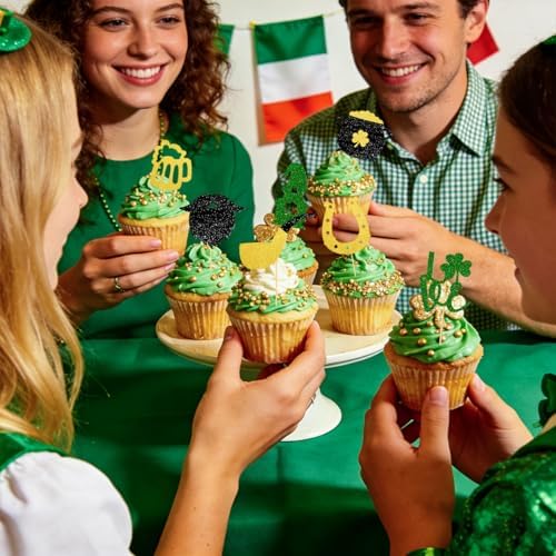 24Pcs St.Patrick's Day Cupcake Toppers, Lucky Shamrock Cake Decorations