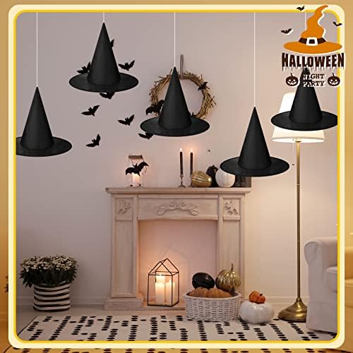 SATINIOR Halloween Witch Hat Hanging Decor Floating Witch Hat with Rope Accessory and Transparent Seamless Hooks