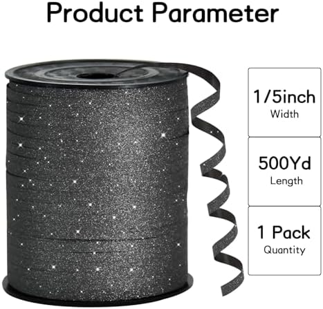BEISHIDA Glitter Ribbon - 500 Yards Black, Curling, Crimped for Gift Wrapping, Balloons, Art, Craft, Decor, Florist, Flowers