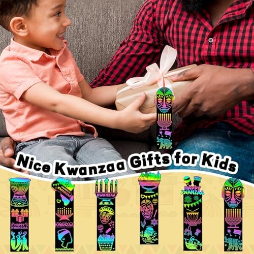 AUGSUN 96Pcs Kwanzaa Scratch Art Bookmarks Crafts for Kids