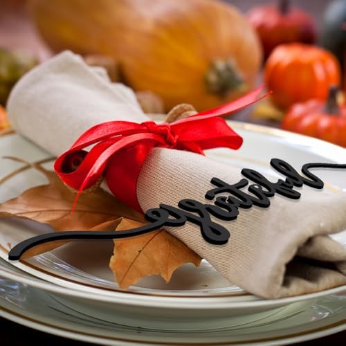 Thanksgiving Cutout Wood Table Place Card (8, Grateful Black)