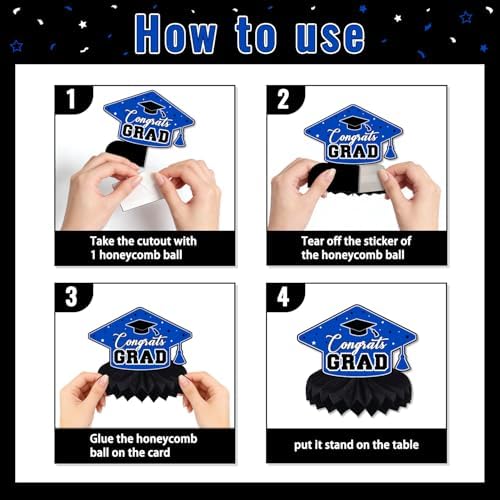 Graduation Decorations Class of 2026, Centerpieces for Tables, Congrats Grad Honeycomb Table Toppers, Graduation Party Supplies, Blue