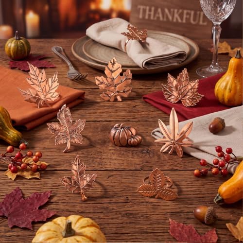 Remerry 8 Pcs Fall Thanksgiving Napkin Rings Set,Autumn Metal Holders
